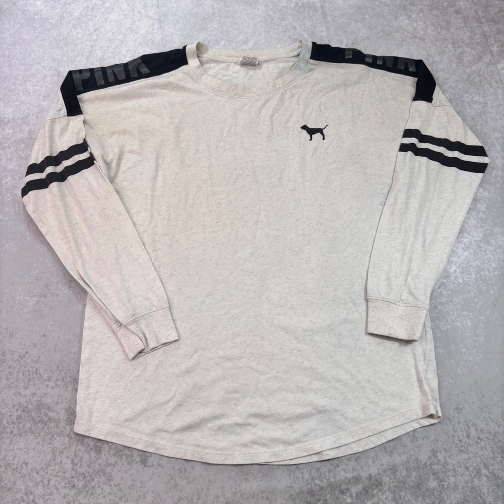 Victoria's Secret PINK Shirt Women's M Long Sleeve Varsity Stripe Logo Y2K